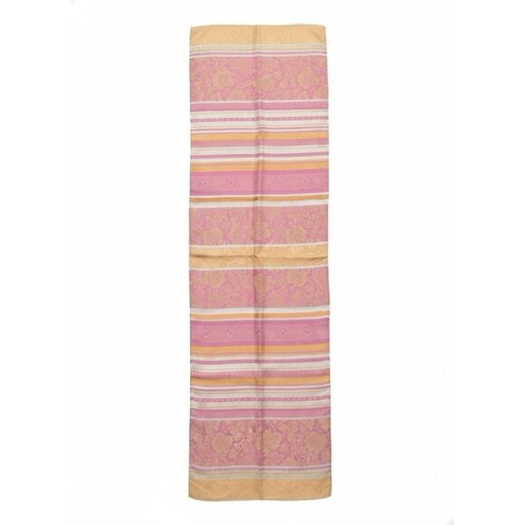 Pink Yellow Striped Floral Jacquard Long Oblong Silk Scarf Womens Vtg 80s - Picture 3 of 3